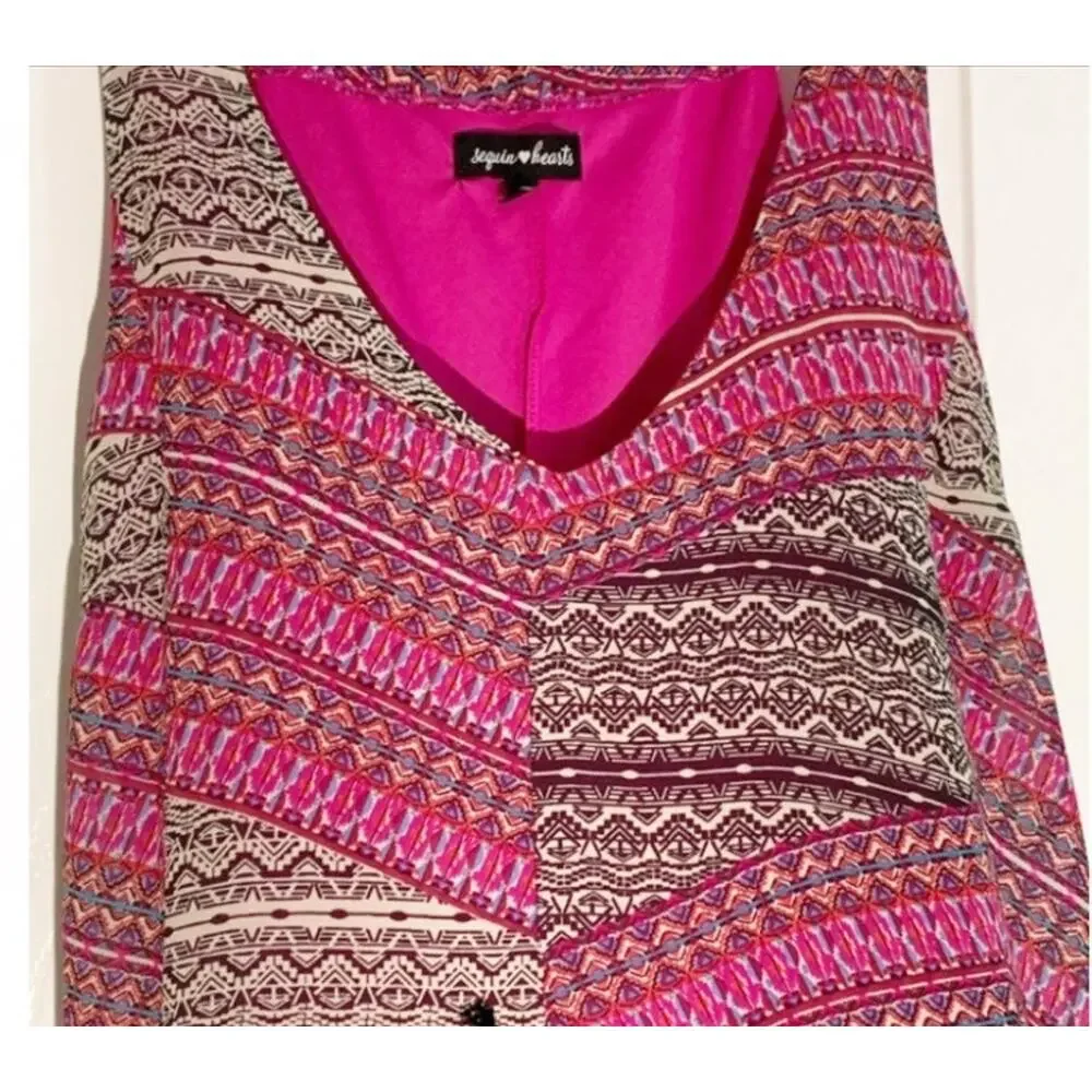Sequin Hearts Summer Dress Pink Black Mixed Print Sleeveless Casual Dress Small - Picture 4 of 10